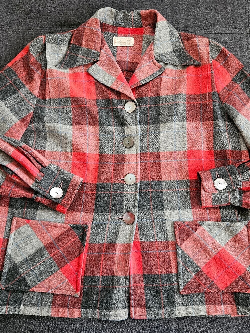 Vintage 1950s Women's Wool White&Gold Label Pendleton 49er Plaid Shirt Jacket